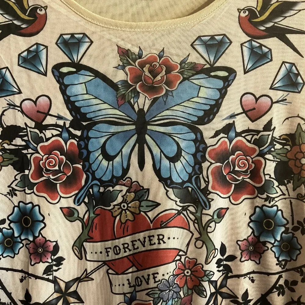 Steve Madden Tattoo Biker style Meshy Light Top !! NEW - Picture 4 of 6